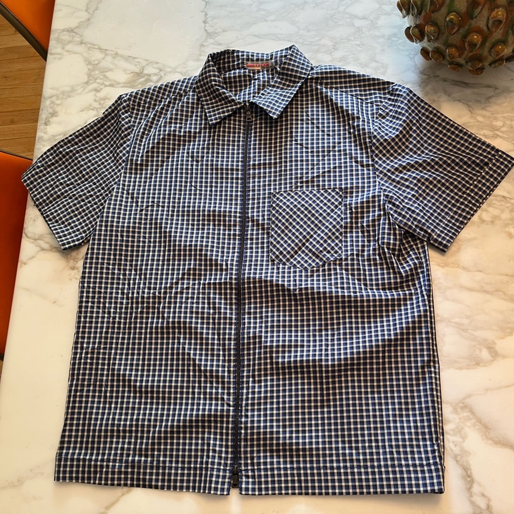 PRADA Italy men’s short sleeve zip up nylon check polo Shirt M
